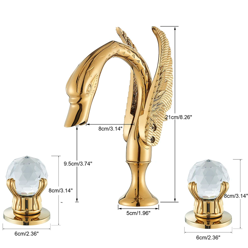 Poiqihy cisne torneira da bacia deck montado navio do banheiro pia misturadora alças duplas 3 furos generalizada torneira do banheiro dourada
