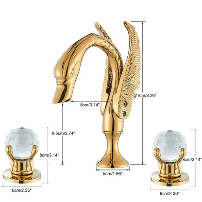 Poiqihy cisne torneira da bacia deck montado navio do banheiro pia misturadora alças duplas 3 furos generalizada torneira do banheiro dourada