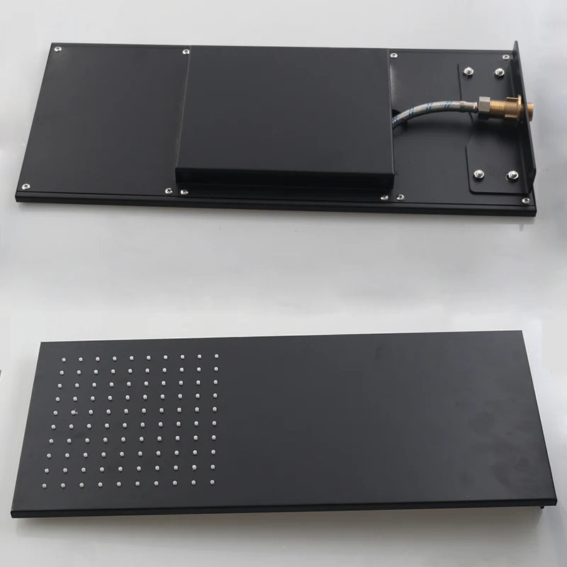 Preto 16 "ultrafino aço inoxidável 304 cascata de aço inoxidável & chuvas cabeça chuveiro quadrado fixado na parede pulverizador