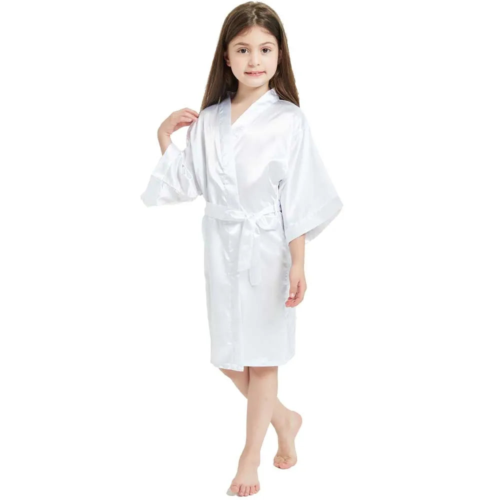 Roupões de banho de spa de seda de cetim branco para meninas crianças bebê 2 a 3 4 5 6 7 8 9 10 11 12 13 14 anos vermelho azul crianças robe sono