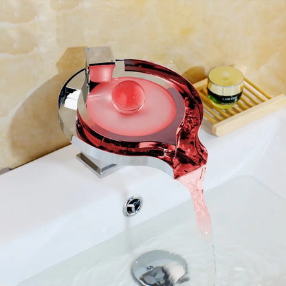 ZAPPO LED RGB Bacia Do Banheiro Torneira Da Pia Cachoeira Latão Banheiro Vaso Misturador Pia Torneira Acabamento Cromado Quente Torneiras De Água Fria