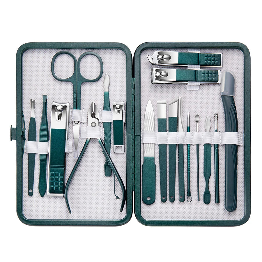 7-18 pçs conjunto de manicure kit cortador de unhas profissional ferramentas de cuidados com as unhas de aço inoxidável com caso de viagem de couro para homem e mulher
