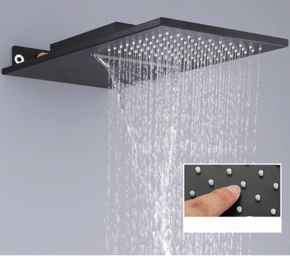 Preto 16 "ultrafino aço inoxidável 304 cascata de aço inoxidável & chuvas cabeça chuveiro quadrado fixado na parede pulverizador