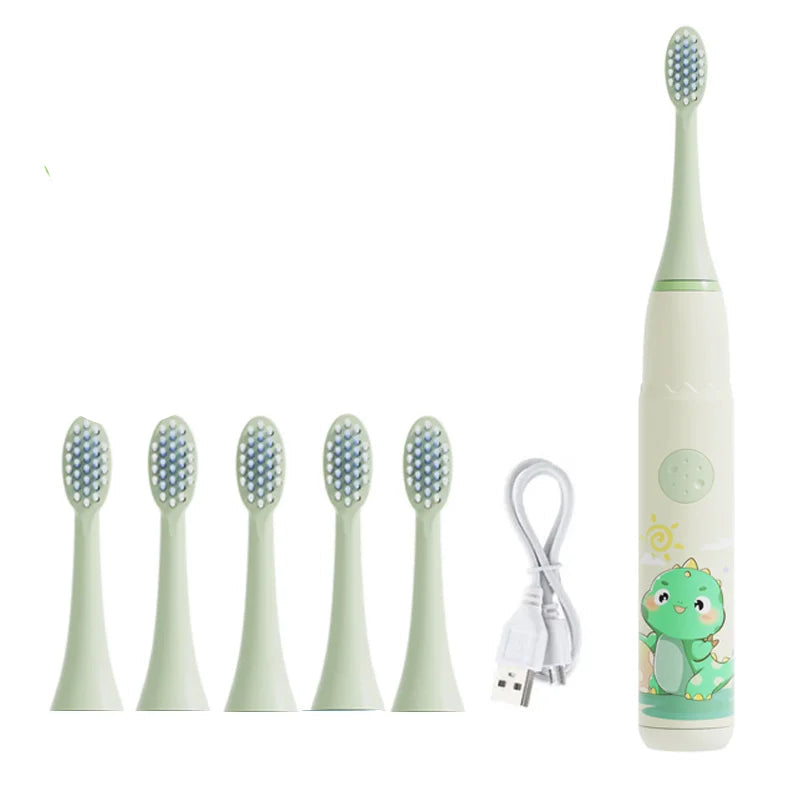 Crianças escova de dentes elétrica dos desenhos animados crianças com cabeça substituição ultra sônica ipx7 à prova dwaterproof água recarregável sonic escova