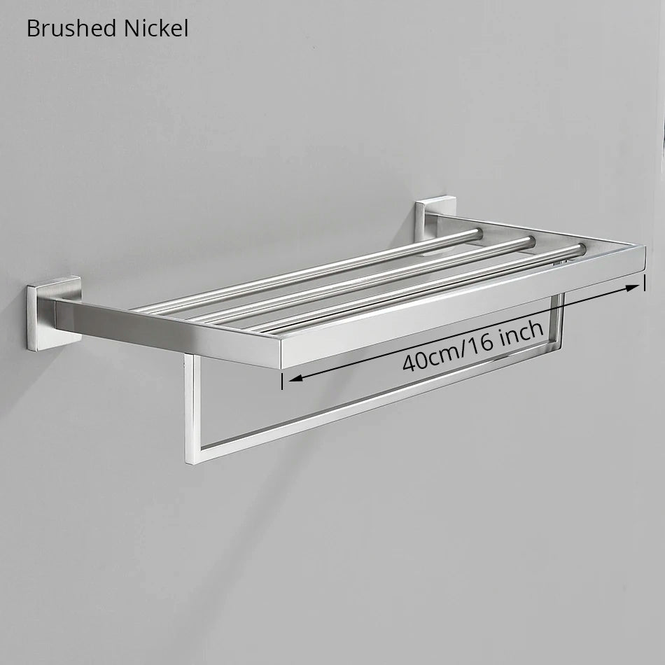 Conjunto de hardware de banheiro de níquel escovado, gancho para robe, toalheiro, prateleira, suporte de papel de tecido, acessórios de banheiro