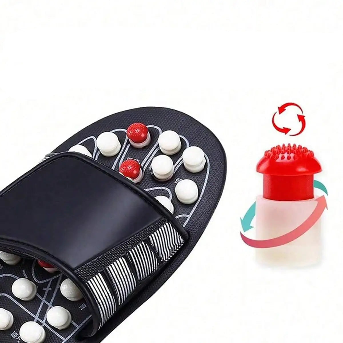 Um par de chinelos de massagem de ponto de acupuntura para homens e mulheres, sapatos de massagem de pés giratórios de ponto de acupuntura estilo chinês, estilo unissex