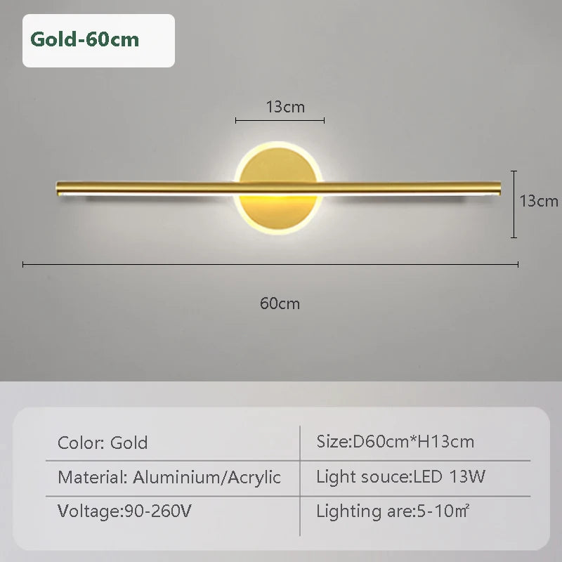 Moderna lâmpada de parede led espelho luz frontal 40/60cm simples ouro preto luminária interior quarto sala estar cozinha banheiro