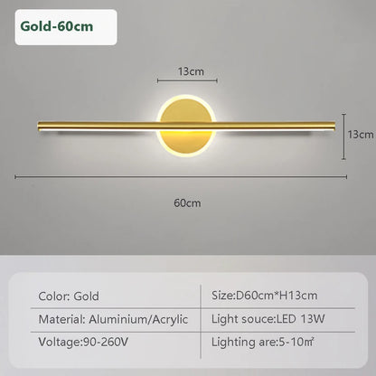 Moderna lâmpada de parede led espelho luz frontal 40/60cm simples ouro preto luminária interior quarto sala estar cozinha banheiro