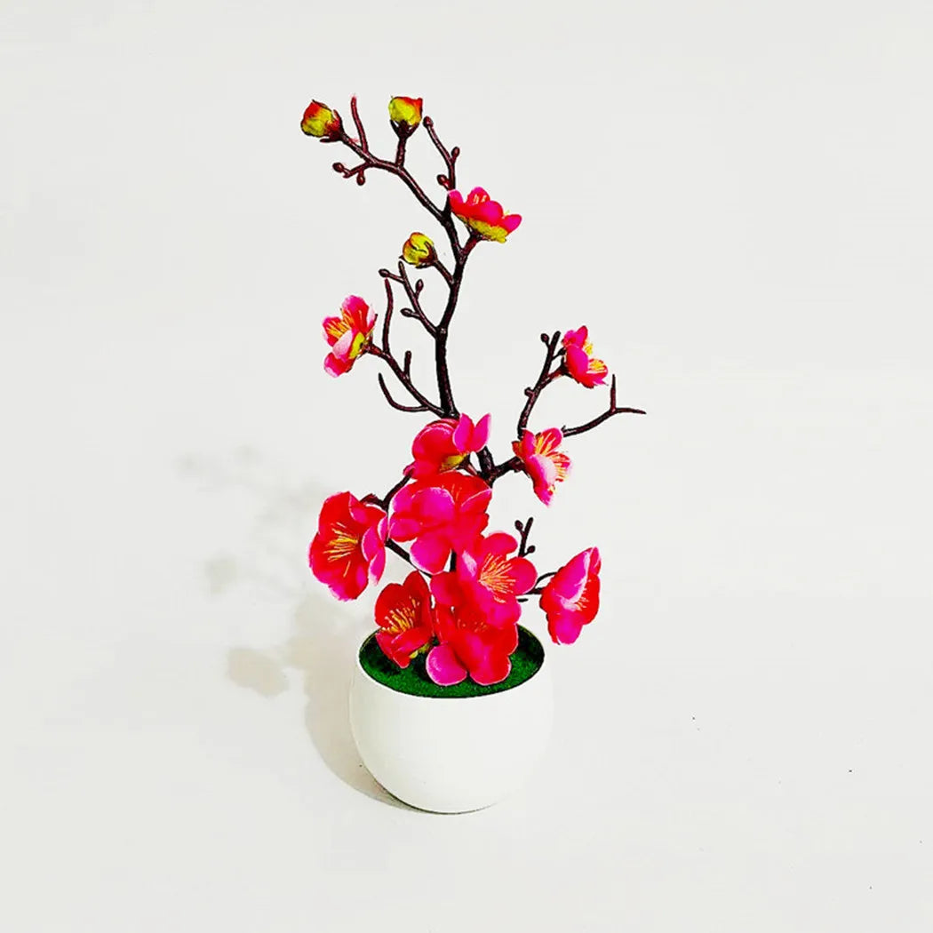 Bonsai flores de seda flores de ameixa planta artificial flores falsas pote flores sakura galhos de árvore decoração do quarto casa