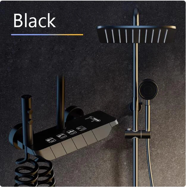 Conjunto de sistema de chuveiro inteligente para banheiro, banheira, chuvas, display digital, misturador de temperatura, conjuntos de torneira de chuveiro com lâmpada atmosférica