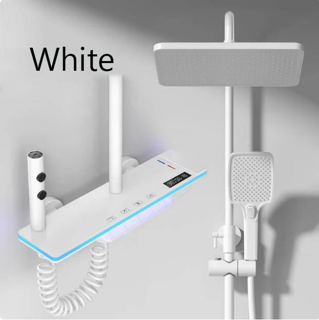 Conjunto de sistema de chuveiro inteligente para banheiro, banheira, chuvas, display digital, misturador de temperatura, conjuntos de torneira de chuveiro com lâmpada atmosférica