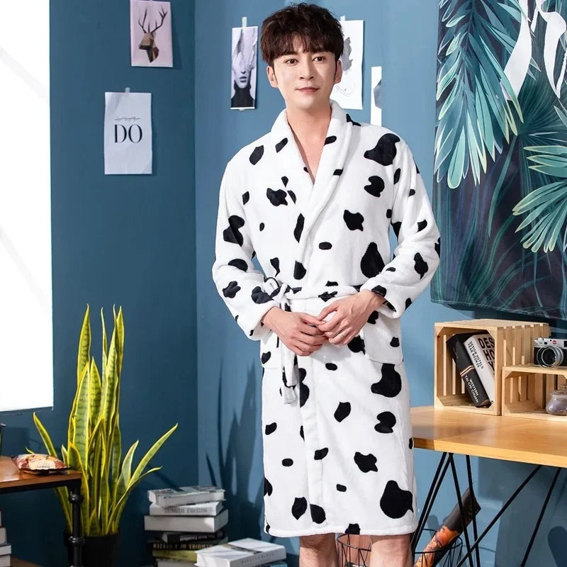 Casais estilo hotel longo roupão de banho coral velo flanela branco vestido de manhã feminino pijamas masculinos outono inverno