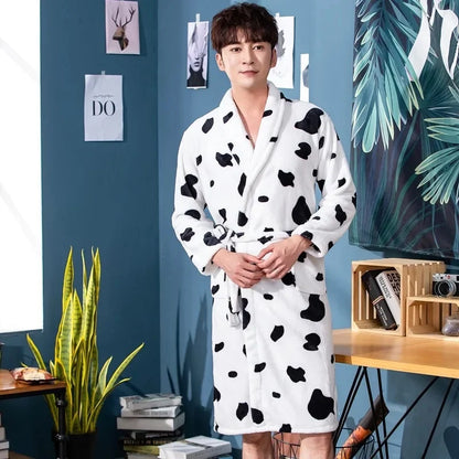 Casais estilo hotel longo roupão de banho coral velo flanela branco vestido de manhã feminino pijamas masculinos outono inverno