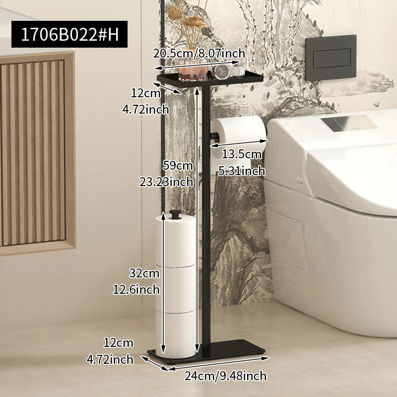 Rack de papel higiênico de chão, rack sanitário de banheiro dourado com bandeja de telefone, rack de armazenamento multifuncional