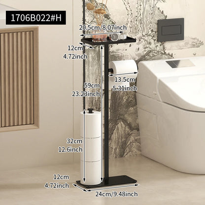 Rack de papel higiênico de chão, rack sanitário de banheiro dourado com bandeja de telefone, rack de armazenamento multifuncional