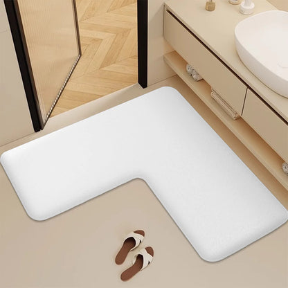 Tapete absorvente de flanela em forma de l para banheiro, tapete peludo para pés de banheiro, antiderrapante e resistente à sujeira