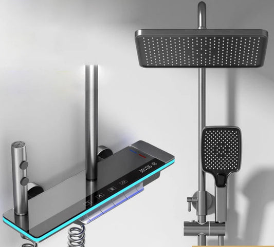 Conjunto de sistema de chuveiro inteligente para banheiro, banheira, chuvas, display digital, misturador de temperatura, conjuntos de torneira de chuveiro com lâmpada atmosférica