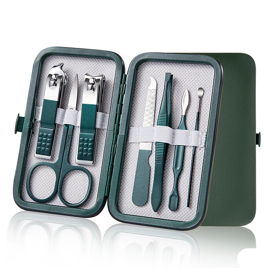 7-18 pçs conjunto de manicure kit cortador de unhas profissional ferramentas de cuidados com as unhas de aço inoxidável com caso de viagem de couro para homem e mulher