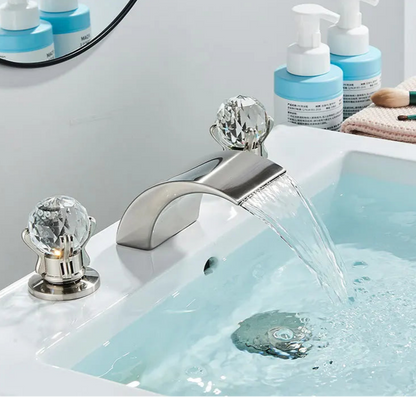 Torneira da bacia do banheiro cristalina alça dupla pia quente e fria torneira misturadora da pia do banheiro deck montado bacia 3 conjunto torneira da banheira
