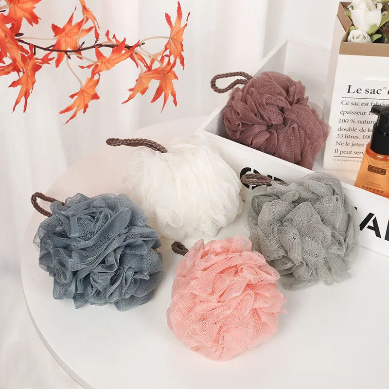 1 pçs alça traseira macia purificador de banho bolhas ricas escova corporal barras de chuveiro malha puff esfoliante massagem banho bola flor banheiro