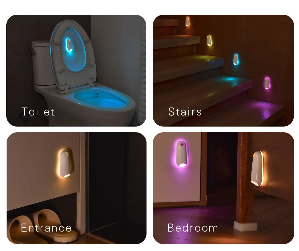 Luz noturna para banheiro e luz para pés com bateria de lítio recarregável USB, adequada para banheiros, cozinhas, escadas, corredores