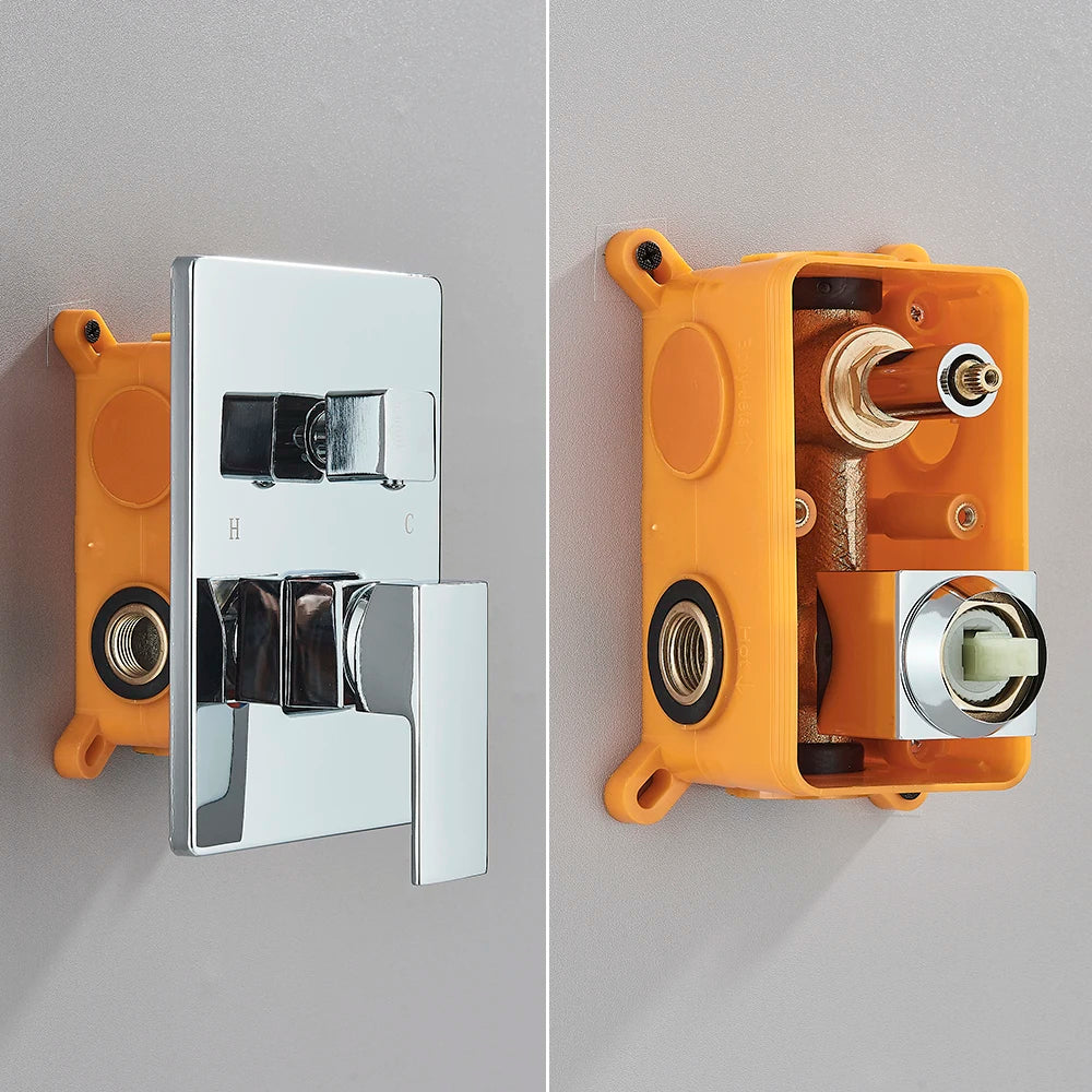 Conjunto de chuveiro cromado oculto, torneira do chuveiro do banheiro, misturador de chuveiro, cascata, chuveiro de chuva, 2 maneiras, válvula misturadora de latão