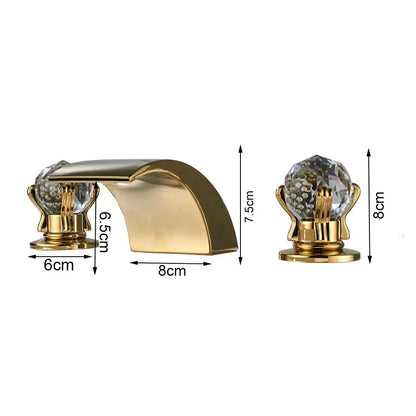 Torneira da bacia do banheiro cristalina alça dupla pia quente e fria torneira misturadora da pia do banheiro deck montado bacia 3 conjunto torneira da banheira