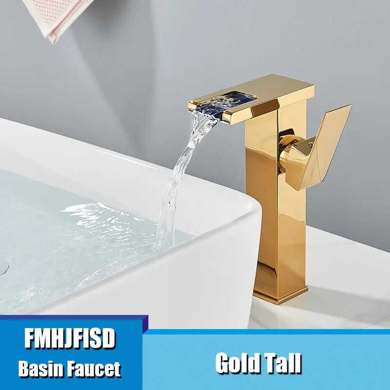 Fmhjfisd led torneira da bacia do banheiro cachoeira único punho único furo torneiras misturadoras do banheiro sensível à temperatura contemporânea