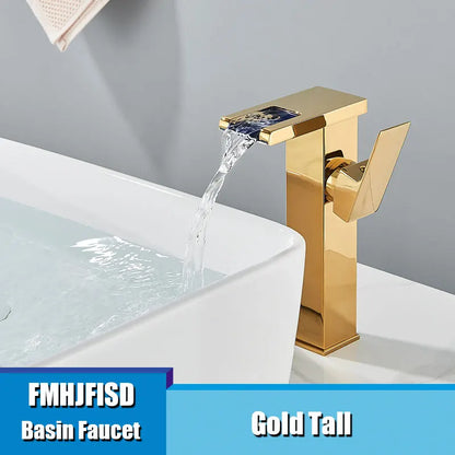 Fmhjfisd led torneira da bacia do banheiro cachoeira único punho único furo torneiras misturadoras do banheiro sensível à temperatura contemporânea