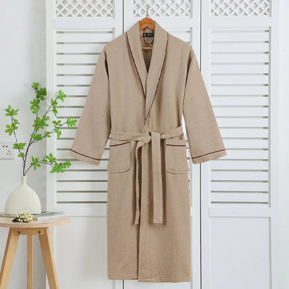 100% algodão casal robe waffle roupão quimono yukata casa roupas casuais feminino sleepwar nightwear primavera verão loungewear