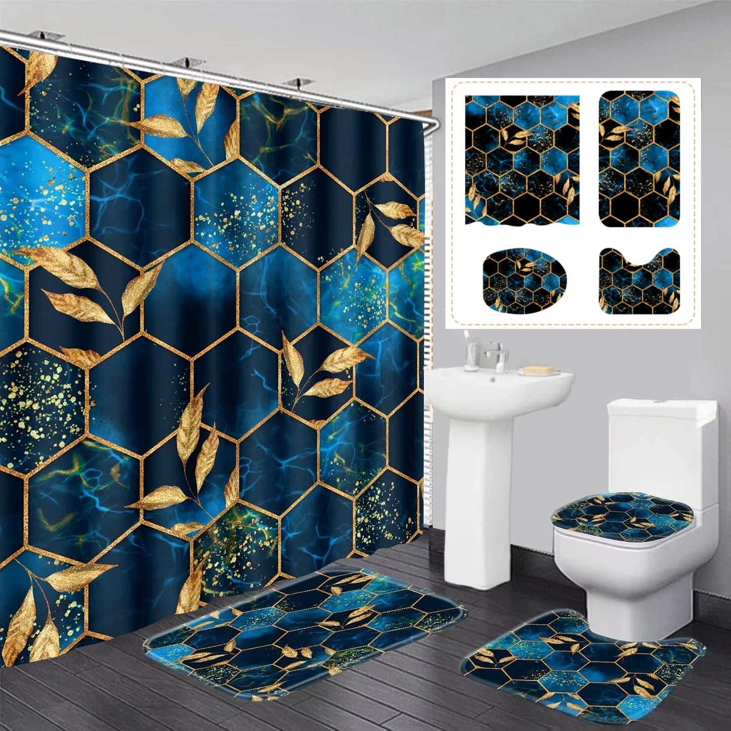 Conjunto De Tapetes Antiderrapantes Impermeáveis, Capacho, Cortina De Chuveiro, Tampa De Assento Sanitário, Tapete De Banho, Durável, Banheiro, Decoração De Entrada Em Casa, 4Pcs