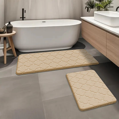 Tapete absorvente de flanela longa para banheiro, 2 peças, esponja grossa, chuveiro, banheiro, antiderrapante, banheira, entrada de casa