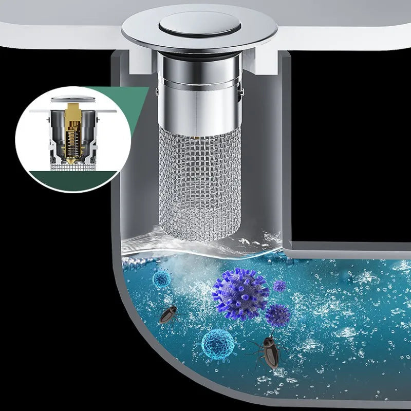 Filtro de drenagem de chão de aço inoxidável, plugue de lavatório, anti odor, pop-up, núcleo de salto, rolha de cabelo, coletor de pia de chuveiro