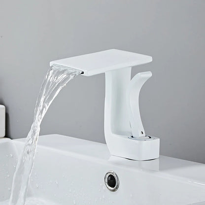 Torneira da cachoeira do banheiro, Torneira de bacia branca e dourada, Misturador de água fria e quente Torneira para pia