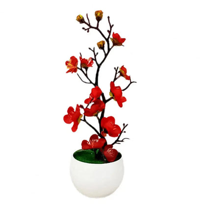 Bonsai flores de seda flores de ameixa planta artificial flores falsas pote flores sakura galhos de árvore decoração do quarto casa
