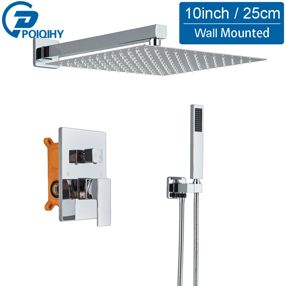 Conjunto de chuveiro cromado oculto, torneira do chuveiro do banheiro, misturador de chuveiro, cascata, chuveiro de chuva, 2 maneiras, válvula misturadora de latão