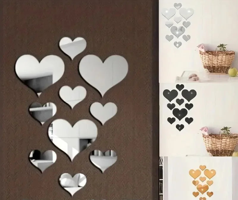 1 conjunto 3d amor corações espelho adesivo de parede decalque arte da parede removível decoração do casamento crianças quarto decoração adesivos de mesa de banheiro