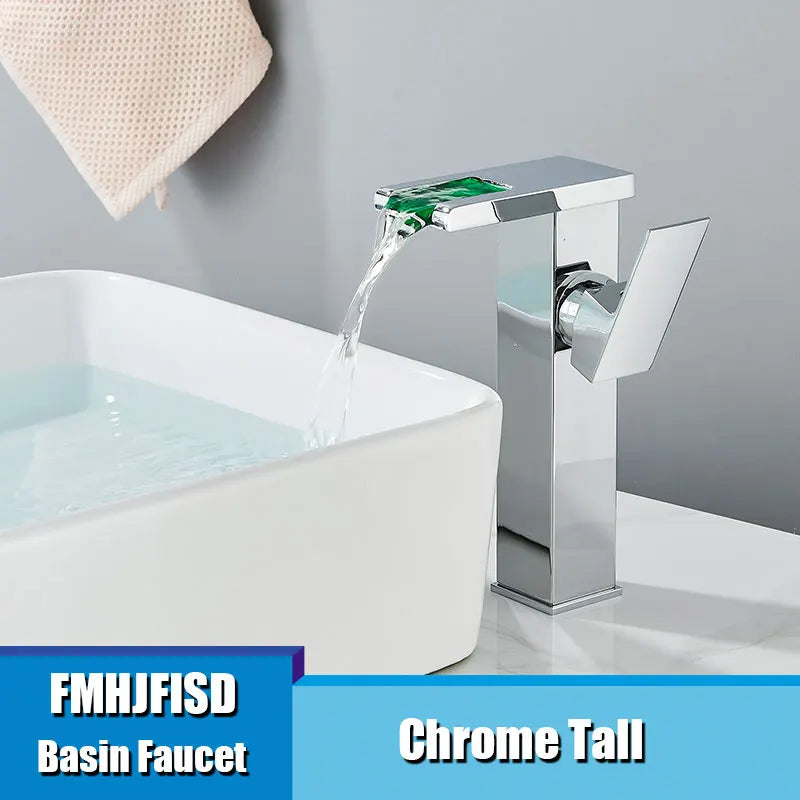 Fmhjfisd led torneira da bacia do banheiro cachoeira único punho único furo torneiras misturadoras do banheiro sensível à temperatura contemporânea