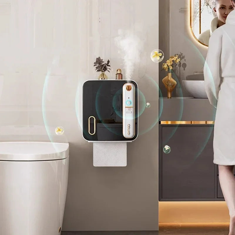 Suporte de papel higiênico inteligente aromaterapia caixa de tecido higiênico rack de armazenamento de papel higiênico roll up caixas de papel acessórios do banheiro