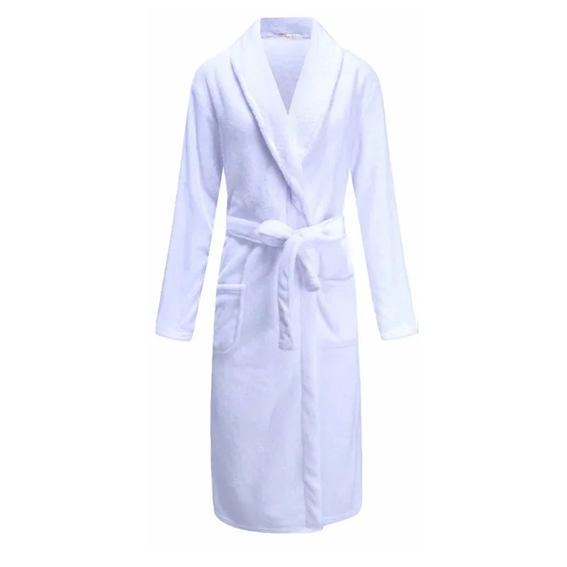 Casais estilo hotel longo roupão de banho coral velo flanela branco vestido de manhã feminino pijamas masculinos outono inverno