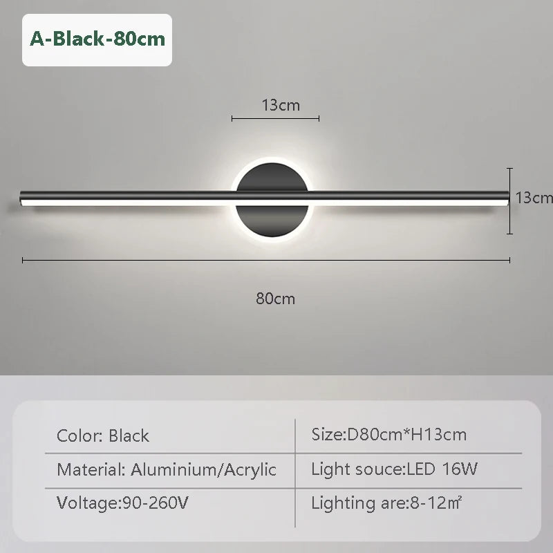 Moderna lâmpada de parede led espelho luz frontal 40/60cm simples ouro preto luminária interior quarto sala estar cozinha banheiro