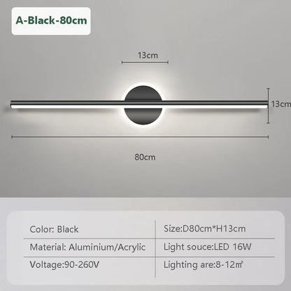 Moderna lâmpada de parede led espelho luz frontal 40/60cm simples ouro preto luminária interior quarto sala estar cozinha banheiro