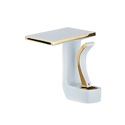 Torneira da cachoeira do banheiro, Torneira de bacia branca e dourada, Misturador de água fria e quente Torneira para pia