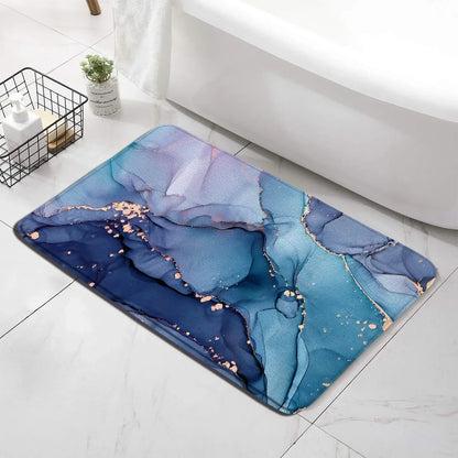 Conjunto de tapete de banho abstrato turquesa, arte moderna com tinta, padrão texturizado, decoração de banheiro, tampa de vaso sanitário