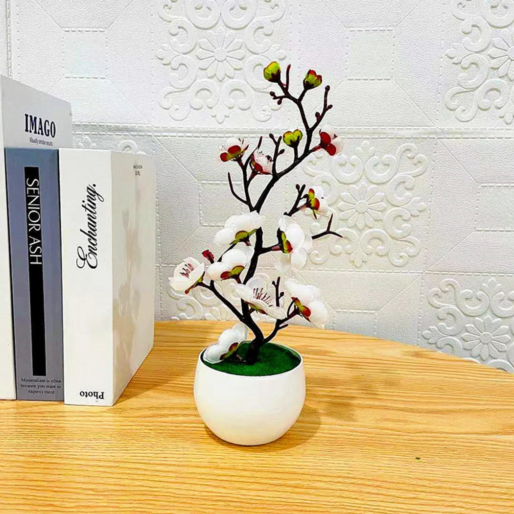 Bonsai flores de seda flores de ameixa planta artificial flores falsas pote flores sakura galhos de árvore decoração do quarto casa