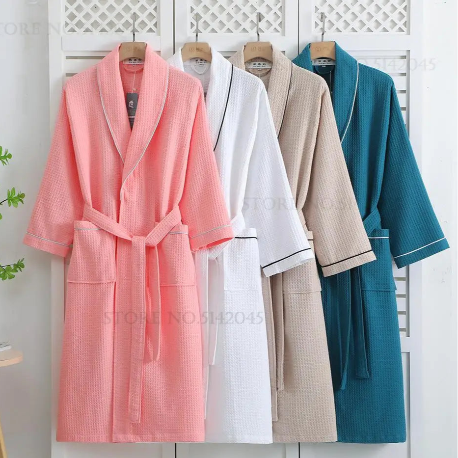 100% algodão casal robe waffle roupão quimono yukata casa roupas casuais feminino sleepwar nightwear primavera verão loungewear