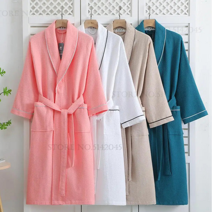 100% algodão casal robe waffle roupão quimono yukata casa roupas casuais feminino sleepwar nightwear primavera verão loungewear