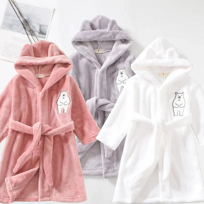 Crianças pijamas macios roupão de flanela inverno 2023 novo dos desenhos animados bonito pijamas meninos meninas outono roupões com capuz homewear