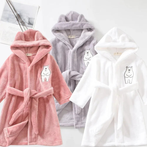 Crianças pijamas macios roupão de flanela inverno 2023 novo dos desenhos animados bonito pijamas meninos meninas outono roupões com capuz homewear