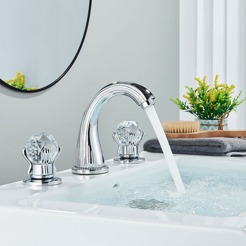 Torneira de bancada com punho de cristal, Gold Waterfall Basin Água quente e fria Latão de alta qualidade Alta qualidade